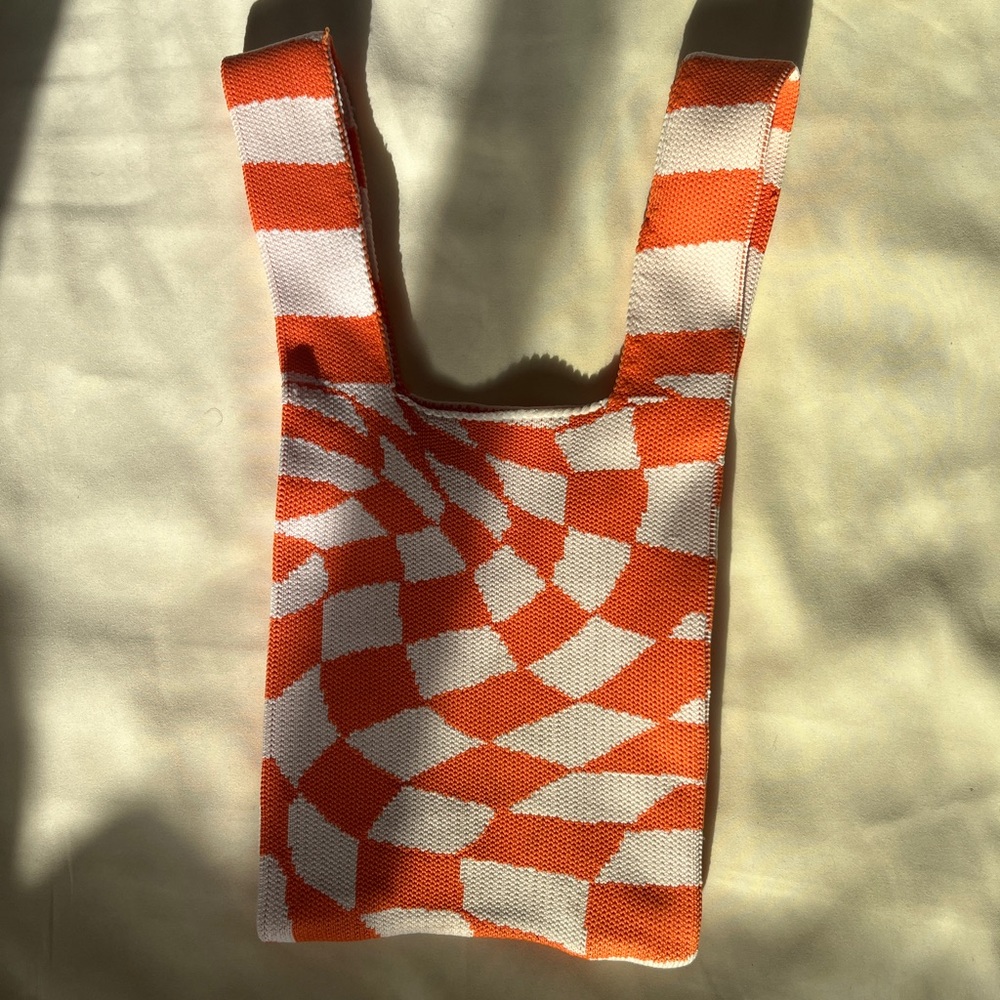 Orange Mini Checkered Tote Bag